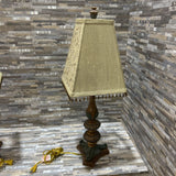 Vintage Bronze Base w/ Beaded Fringe Shade TABLE LAMP 10w10d28h