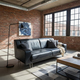 Piero Lissoni for Cassina Modern Leather w/ Sculptural Metal Base SOFA Black 88Wx39Dx32H