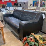 Piero Lissoni for Cassina Modern Leather w/ Sculptural Metal Base SOFA Black 88Wx39Dx32H