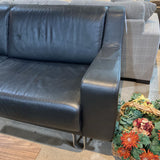 Piero Lissoni for Cassina Modern Leather w/ Sculptural Metal Base SOFA Black 88Wx39Dx32H
