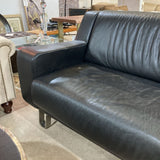 Piero Lissoni for Cassina Modern Leather w/ Sculptural Metal Base SOFA Black 88Wx39Dx32H