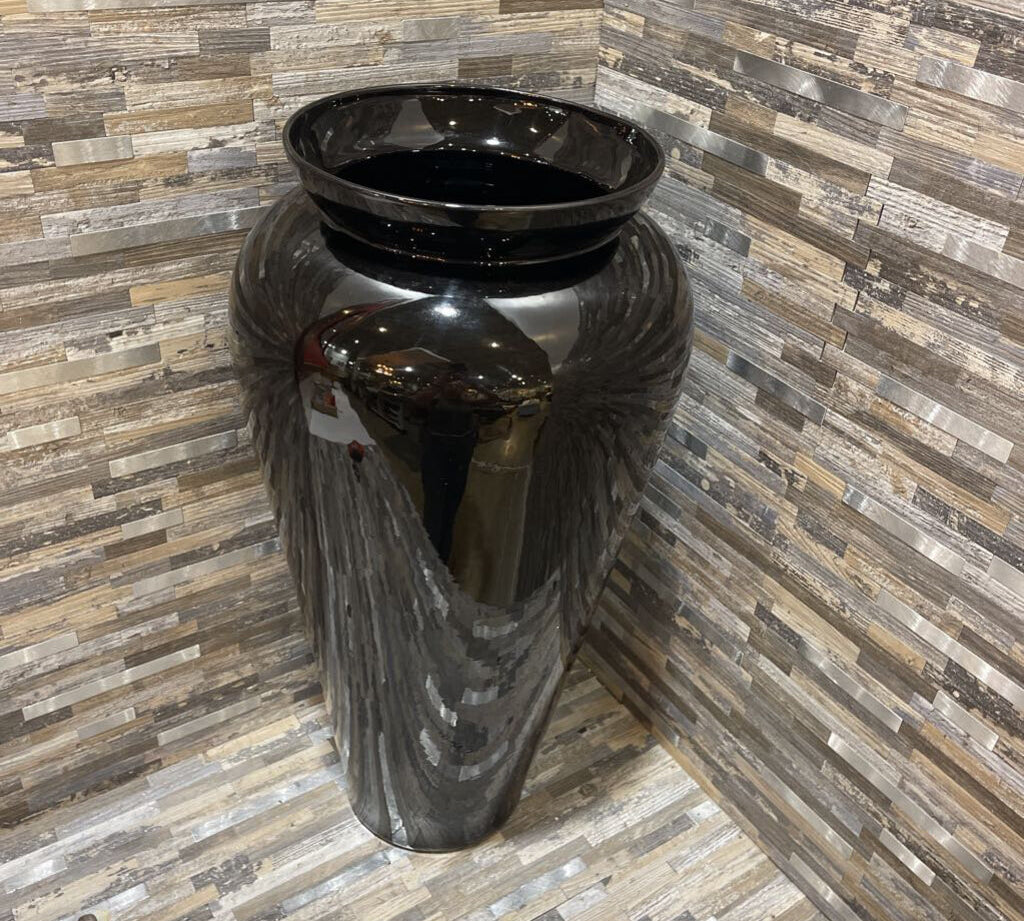 80's Vintage Ceramic Floor Vase GIFT Black 12Wx24H