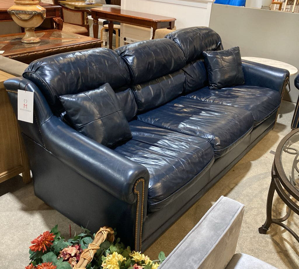 Leather Rollarm w/ Nailhead Trim SOFA Navy 86w36d32h