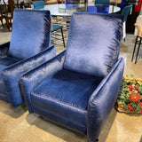 American Leather Blake Plush Velvet Swivel Manual Recliner RECLINERS Blue 27w32d28h