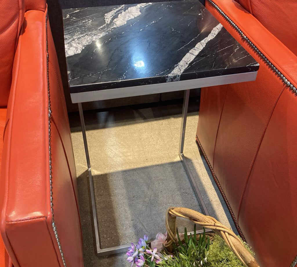 Lawler Square Marble & Metal C-Shape SIDE TABLE 16w16d26h