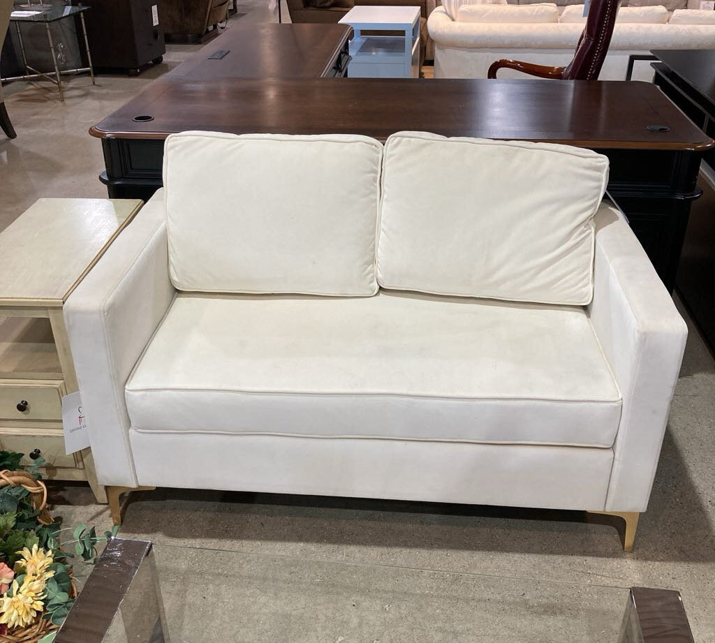MCM Track-Arm w/ Brass Legs LOVE SEAT Eggshell White 50.5w28d30h