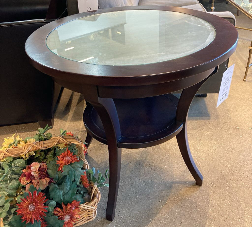 Flared Leg 2-Tier w/ Glass Insert SIDE TABLE 30Wx28H