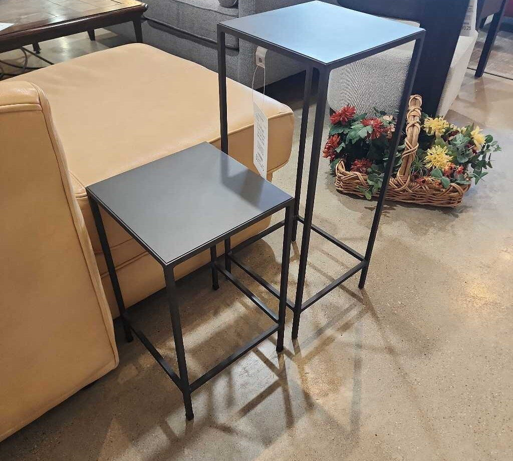 Room & Board 2pc Set Slim Natural Steel Pedestal Tables FURNITURE 12w12d30h