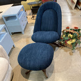 Burrow Airmail Chair & Ottoman LOUNGE CHAIRS Navy Blue Performance Boucle 27w39d33.5h