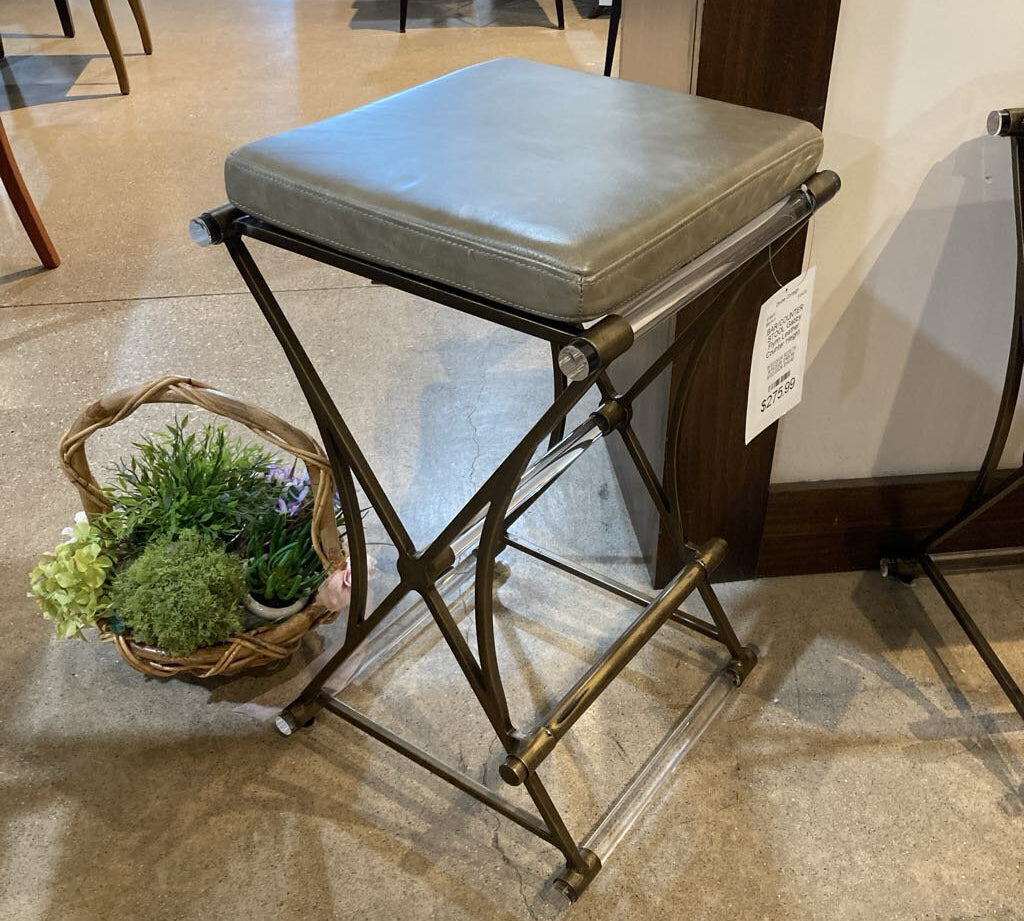 Gabby Flynn Leather Counter Height BAR/COUNTER STOOL Antique Gold/Gray 16.5w16d27h