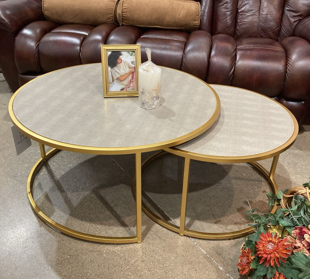 New Pacific Direct Faux Shagreen Round Nesting Tables COFFEE/COCKTAIL TABLE 35d18h