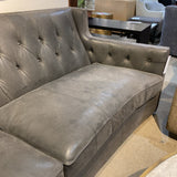 Bernhardt Curved Tufted Top Grain Leather w/ Tack Head Trim Accents SOFA Grey 97Wx39Dx34H