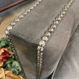 Bernhardt Curved Tufted Top Grain Leather w/ Tack Head Trim Accents SOFA Grey 97Wx39Dx34H