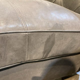 Bernhardt Curved Tufted Top Grain Leather w/ Tack Head Trim Accents SOFA Grey 97Wx39Dx34H