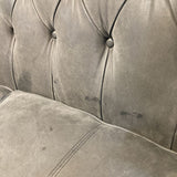Bernhardt Curved Tufted Top Grain Leather w/ Tack Head Trim Accents SOFA Grey 97Wx39Dx34H