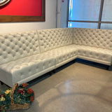 3pc Custom Tufted Leather Banquette FURNITURE Ivory 118w65d41h