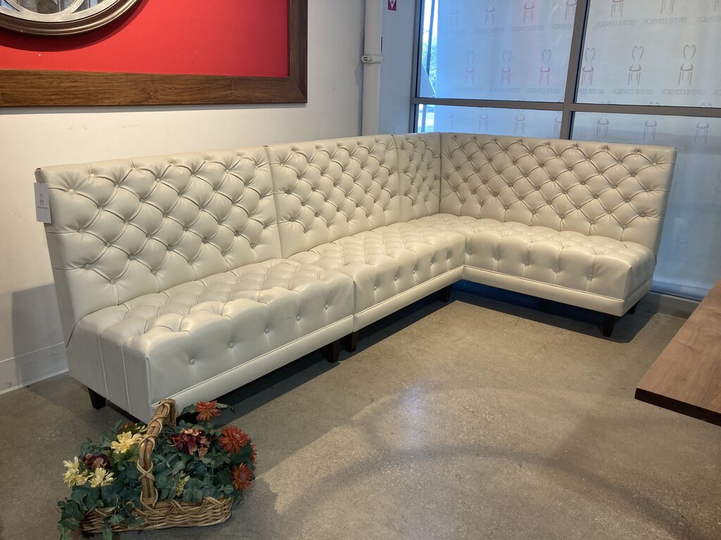 3pc Custom Tufted Leather Banquette FURNITURE Ivory 118w65d41h
