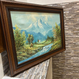 Traditional Framed Serene Mountain Landscape Painting ART WORK 43x32