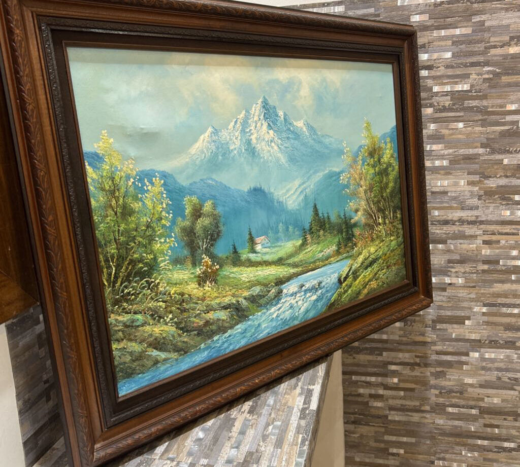Traditional Framed Serene Mountain Landscape Painting ART WORK 43x32