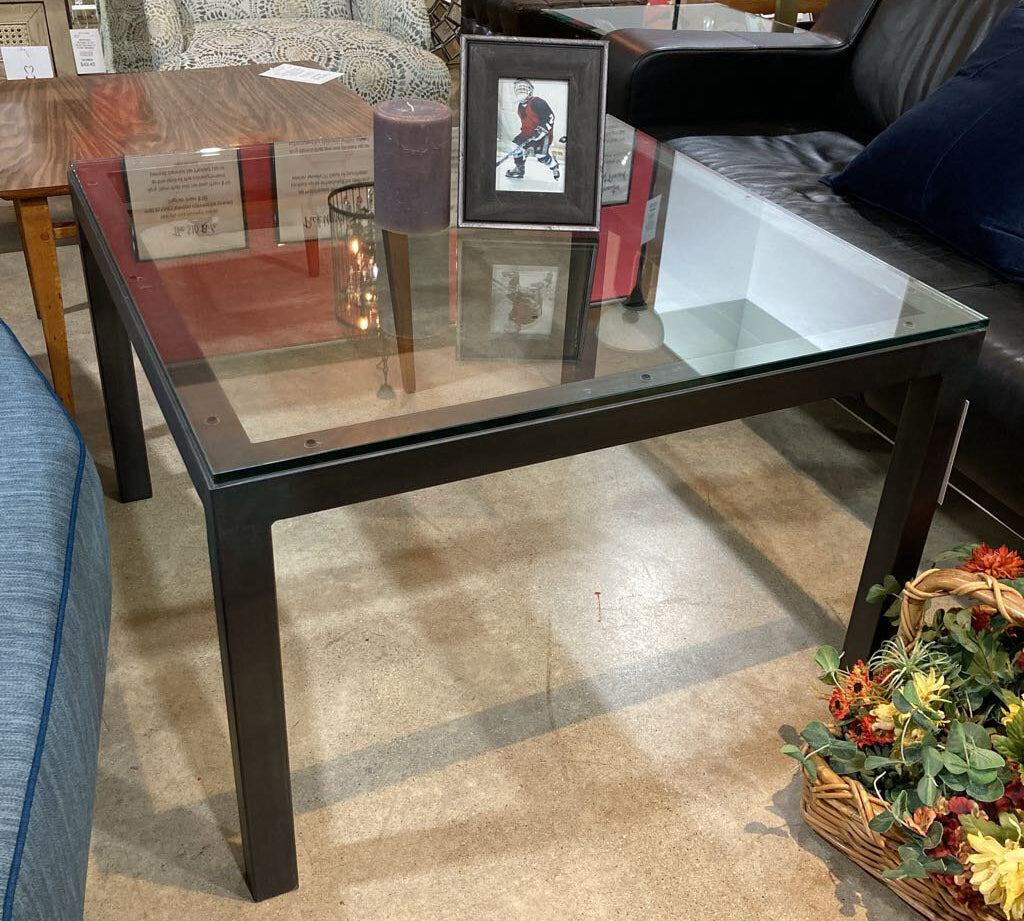 Restoration Hardware Square Glass Top Parsons COFFEE/COCKTAIL TABLE 36Wx22.5H
