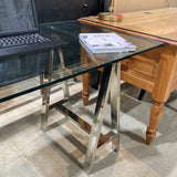 West Elm Chrome Saw Horse Base Glass Top DESKS 56Wx28Dx30H