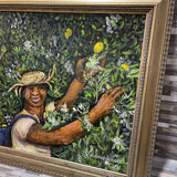 Val Kurzeja Original Signed Painting - Man Picking a Lemon Tree ART WORK 24Wx20H