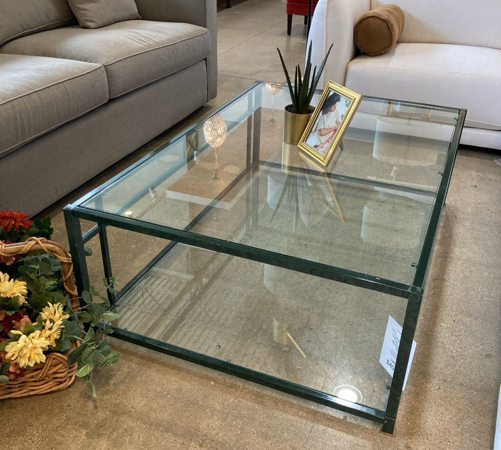 Roche Bobois 1990's Contemporary Glass & Metal COFFEE/COCKTAIL TABLE 49.5w33.5d16h