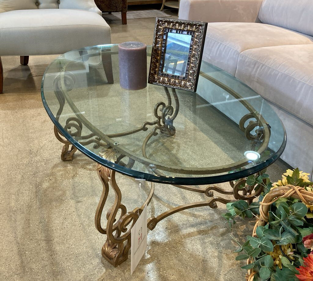 Ornate French Wrought Iron Oval COFFEE/COCKTAIL TABLE 41w22d16h