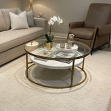 Howard Elliott Collection Tiered Marble & Antique Brass COFFEE/COCKTAIL TABLE 39d17h