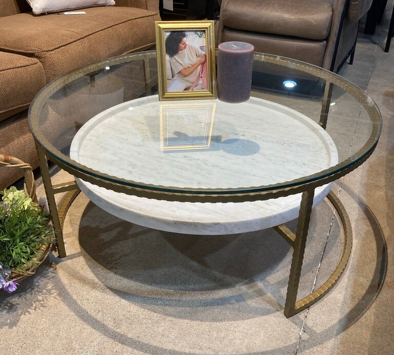 Howard Elliott Collection Tiered Marble & Antique Brass COFFEE/COCKTAIL TABLE 39d17h
