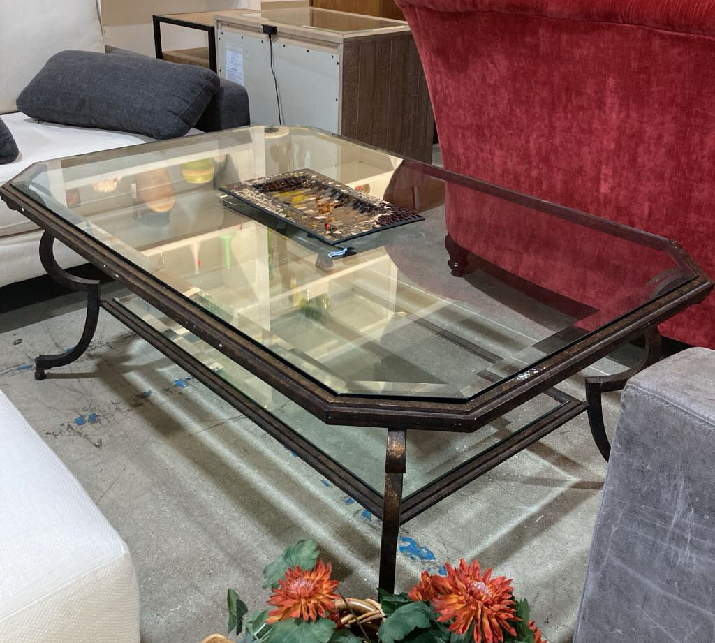 French Regency Iron & Glass COFFEE/COCKTAIL TABLE 50w33d20h