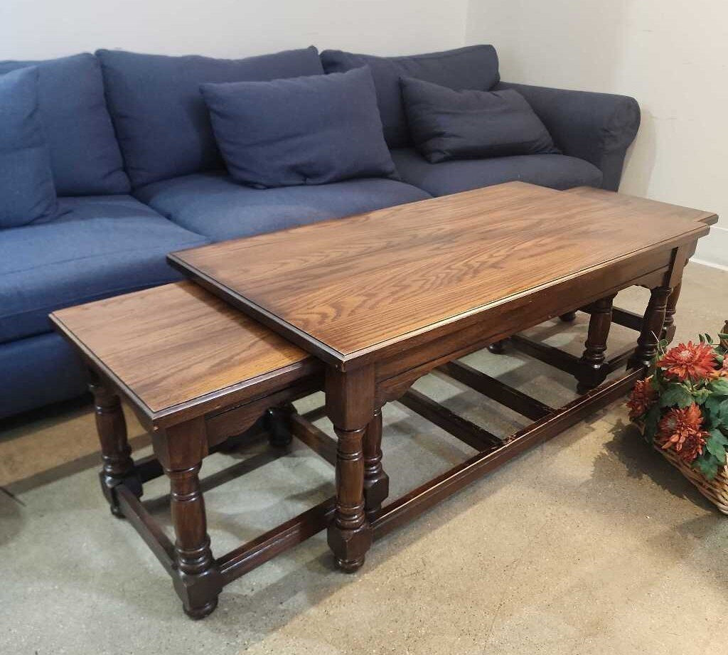 Traditional Wood Carved Legs w/ Two Nesting Tables COFFEE/COCKTAIL TABLE 42w22d17h