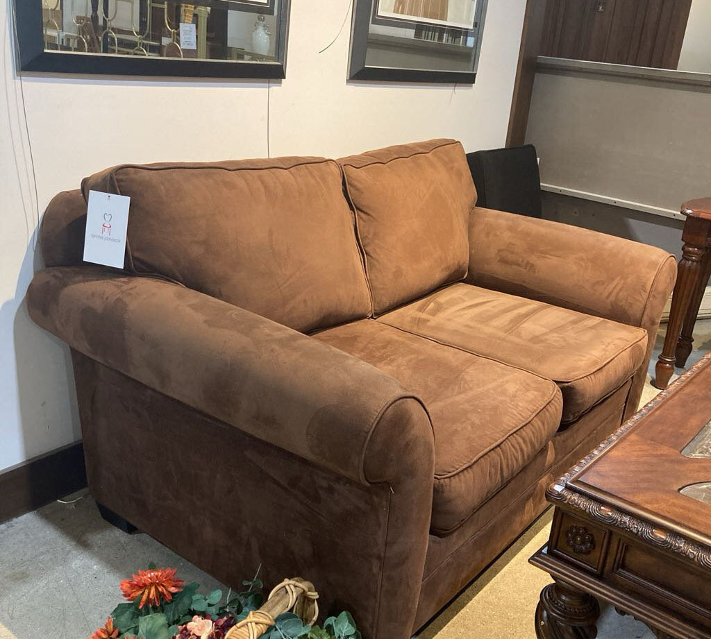 Rolled Arm Micro Suede LOVE SEAT Brown 66w42d33h