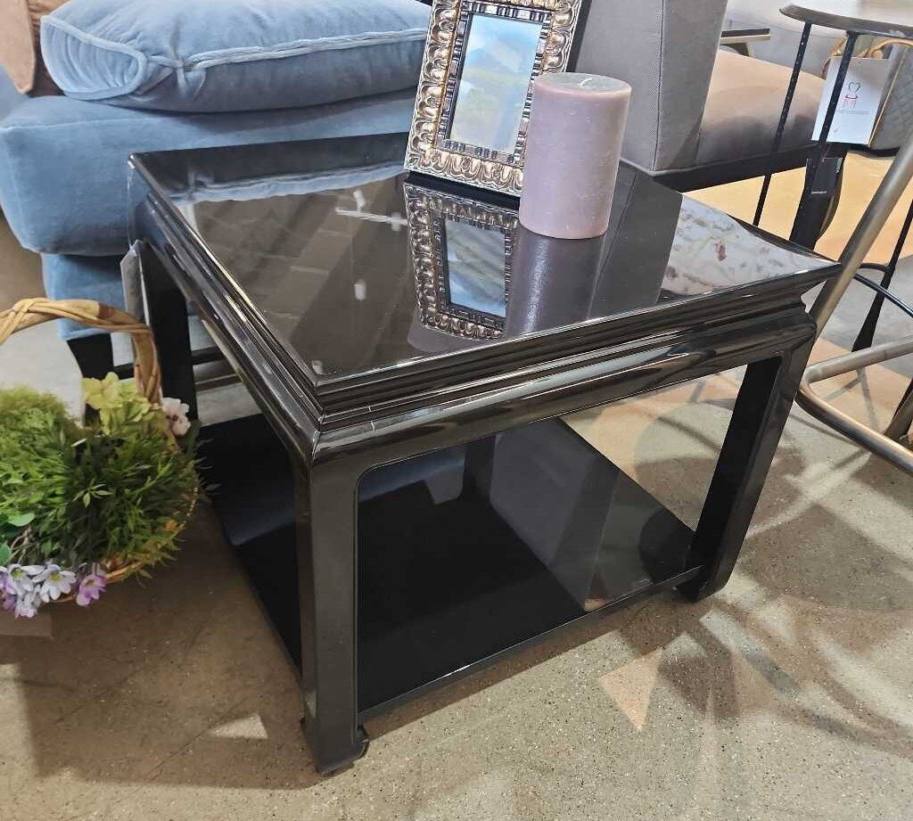 Square Tiered Lacquer END/SIDE TABLE Black 23.5w23.5d20h