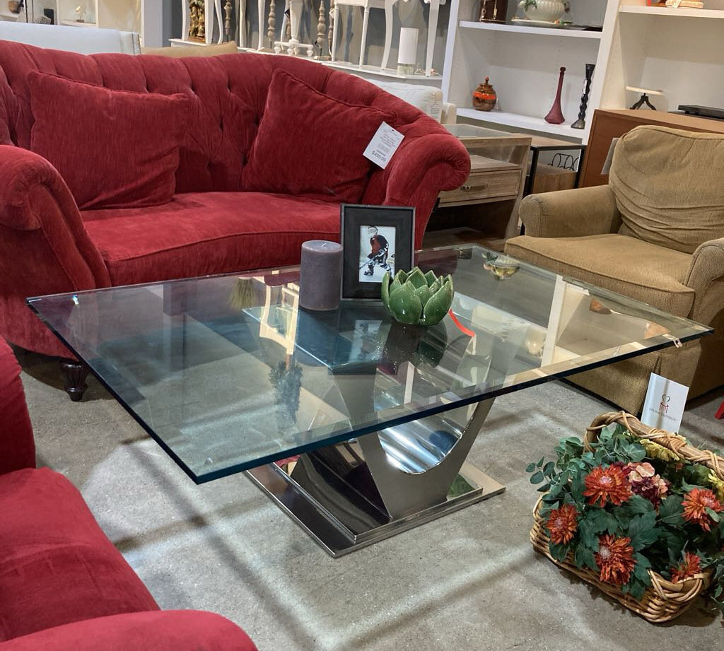 Modern Contemporary Rectangular Glass Top COFFEE/COCKTAIL TABLE 57w34d18h