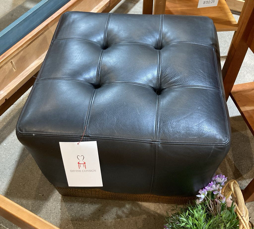 Whittmore Sherrill Leather Cube w/ Faux Crocodile Trim OTTOMANS Black 23w23d19h