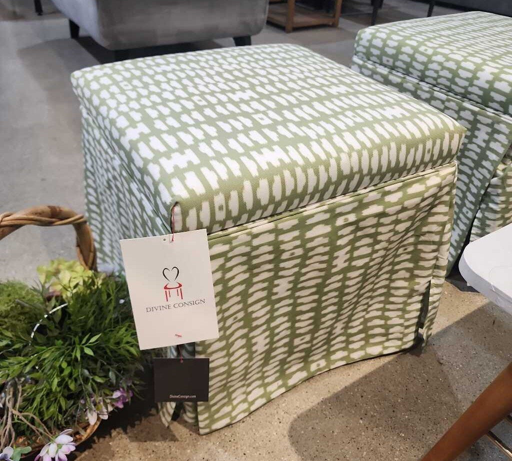 Skirted Storage Ottoman | Olive Odalisque OTTOMANS Green 20Wx20Dx18.5H