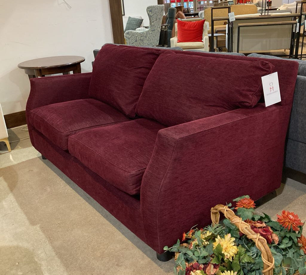 Down Filled Chenille LOVE SEAT Eggplant 72Wx38Dx33H