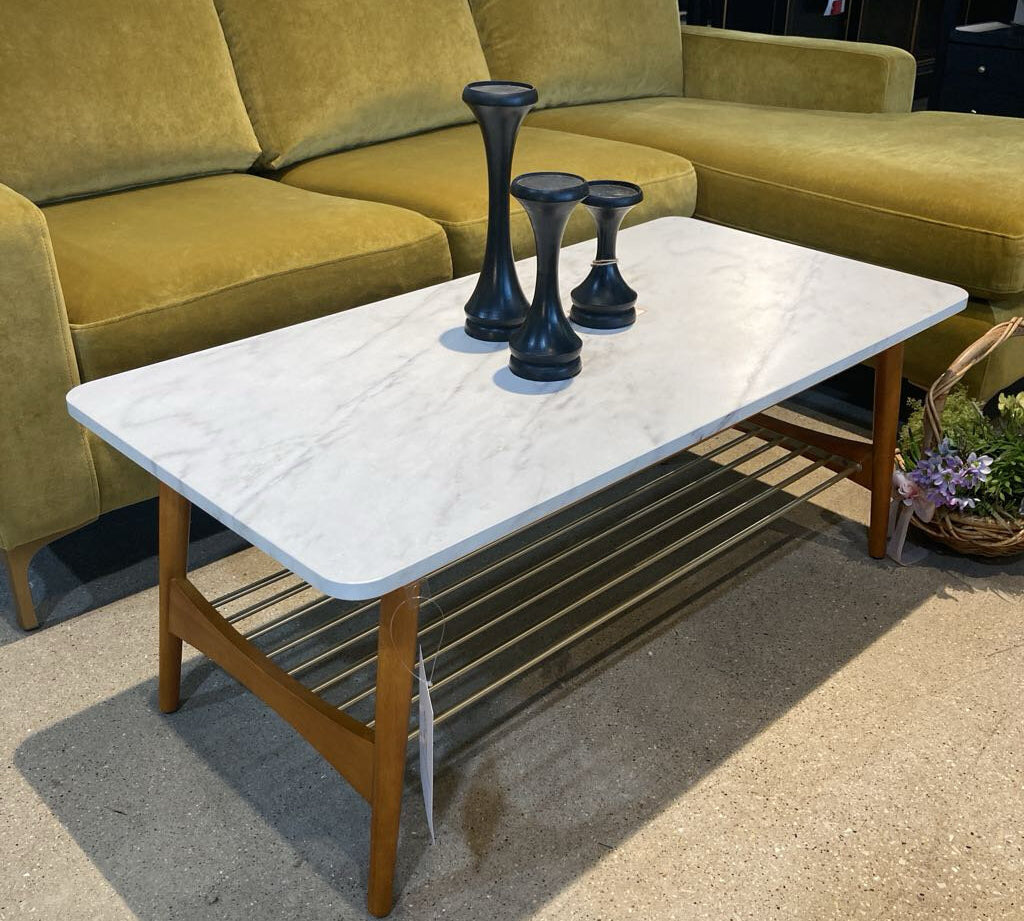 Walker Edison MCM Faux Marble Top COFFEE/COCKTAIL TABLE 44w22d18h
