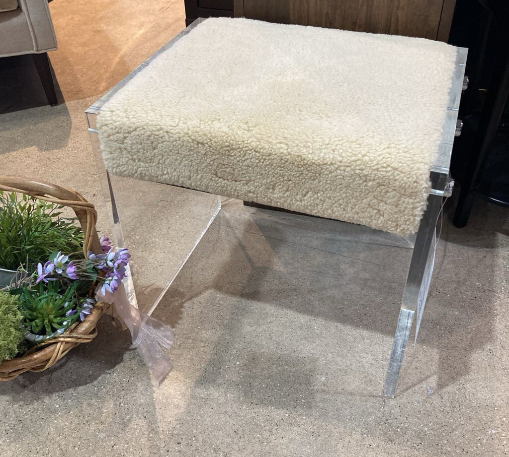 CB2 Acrylic Shearling Stool BENCH 20w16d18h