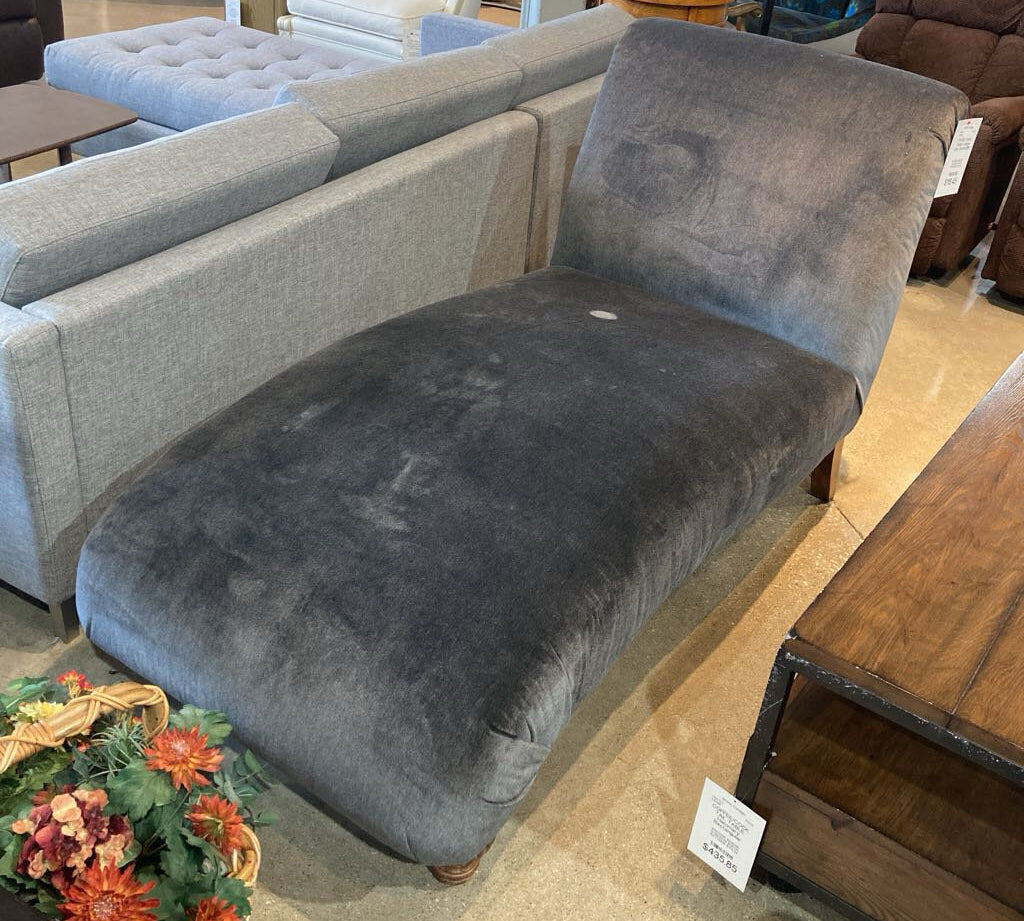 Velvet Chaise Lounger CHAISE Gray 30w64d36h