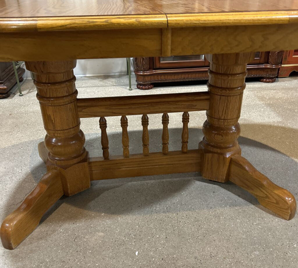 Traditional Double Pedestal Oak w/ Two 12" Leaves DINING TABLE 60w40d30h