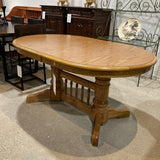 Traditional Double Pedestal Oak w/ Two 12" Leaves DINING TABLE 60w40d30h