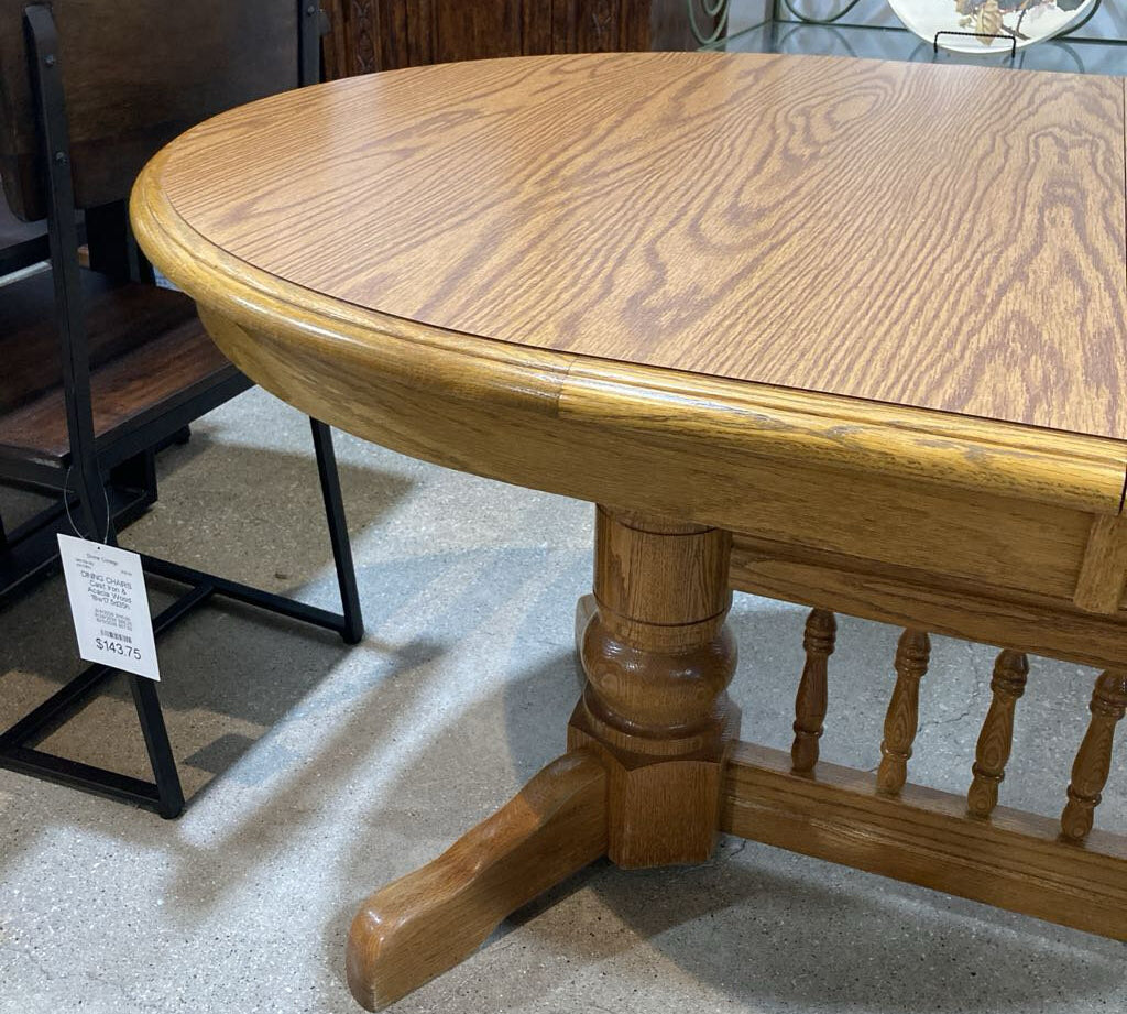 Traditional Double Pedestal Oak w/ Two 12" Leaves DINING TABLE 60w40d30h