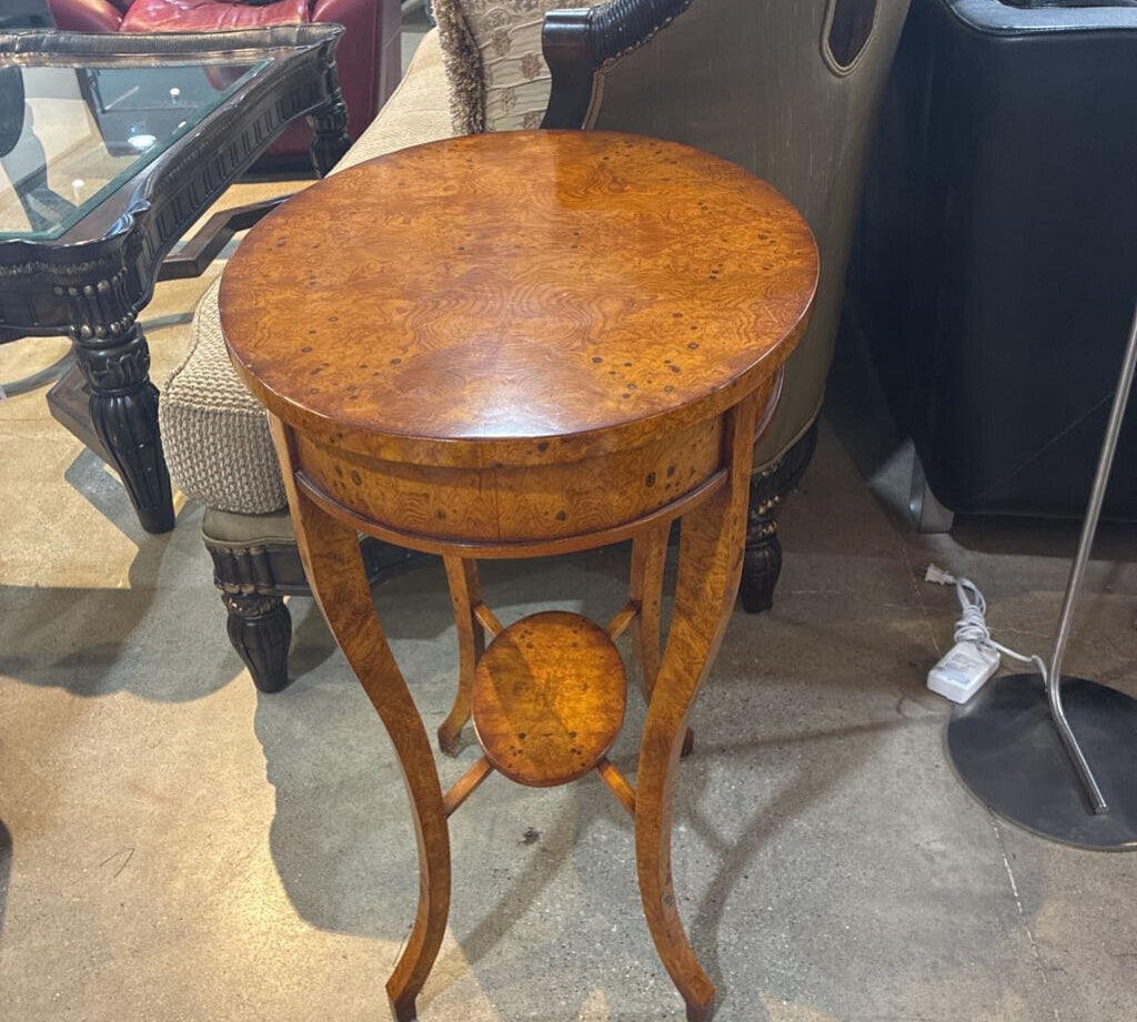 Oval Burl 1-Drawer SIDE TABLE 25w18.5d30h