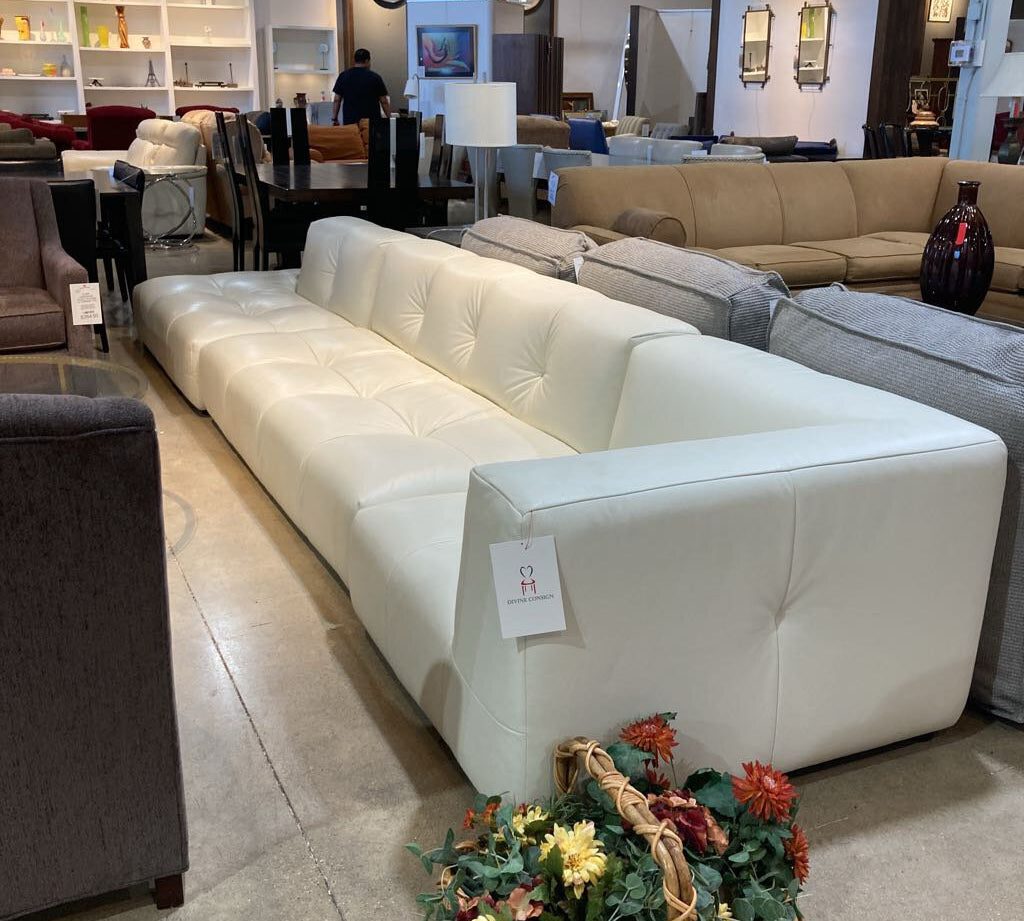 Roche Bobois Sleek Modern Leather 3pc SECTIONAL Off White 173Wx40Dx26H
