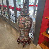 Chinese Rose Medallion Floor Standing Temple Jar w/ Gilded Foo Dog Finial GIFT 21Wx51H