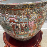 Vintage Chinese Famille Rose Fishbowl Planter on Wood Stand GIFT 17Wx13H planter only, not stand