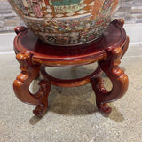 Vintage Chinese Famille Rose Fishbowl Planter on Wood Stand GIFT 17Wx13H planter only, not stand