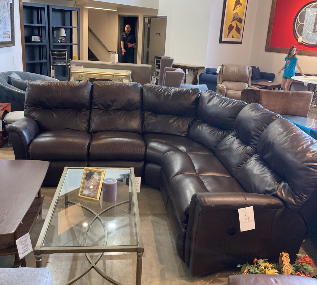 5pc Rounded L-Shape Vegan Leather SECTIONAL Espresso 94Wx94Wx35Dx36H